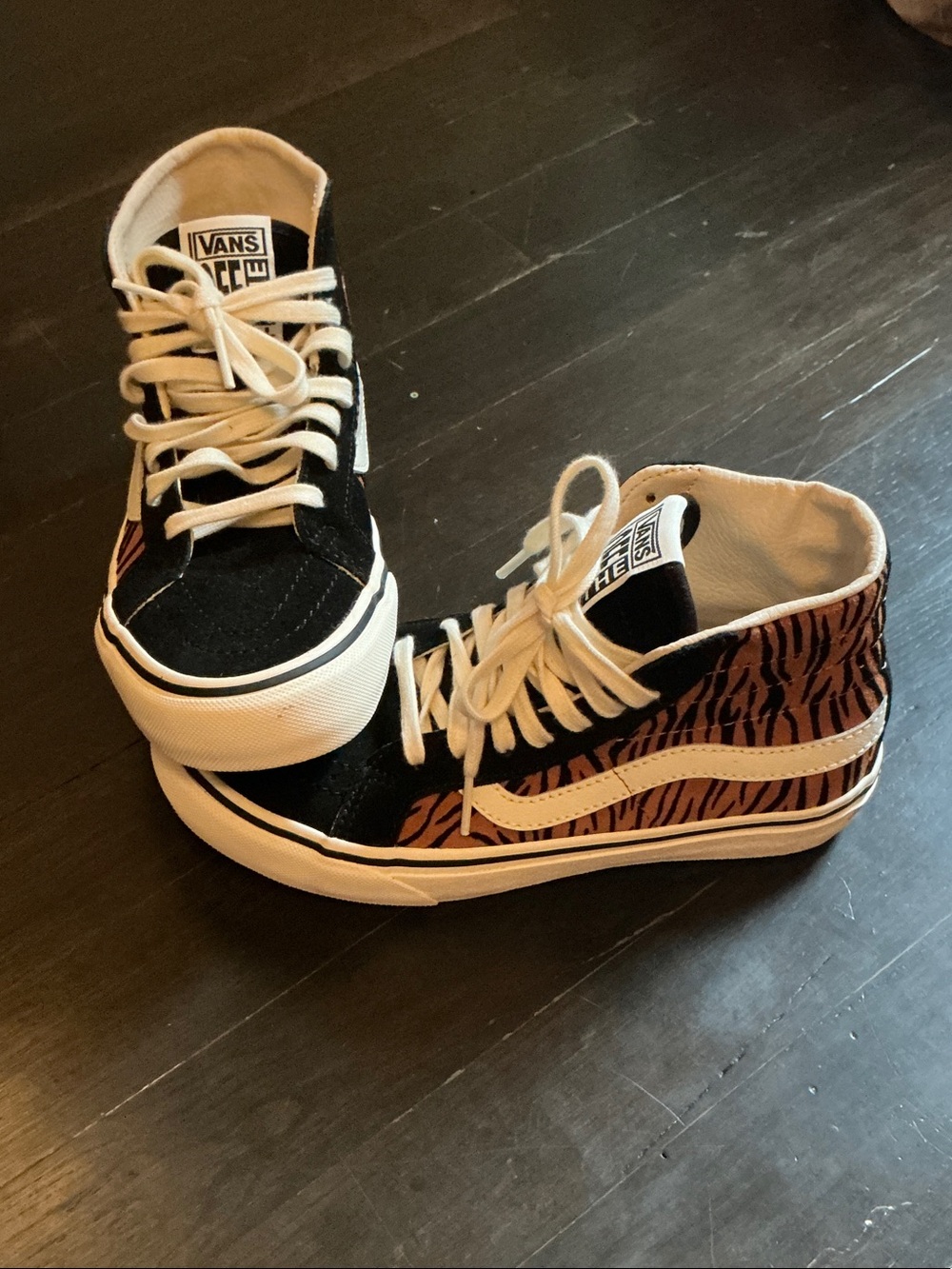 Vans High-Top Sneakers Black with Brown Tiger Print